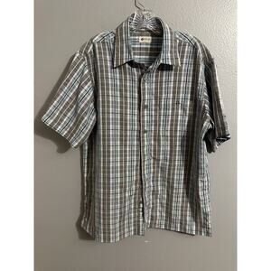 Haggar Clothing Men’s White / Gray / Orange Checked Short Sleeve Shirt Size S